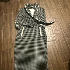 Chic Black and White Checkered Dress with Belt